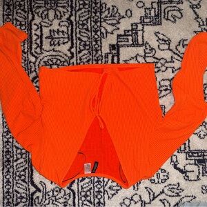 Boohoo Bright Orange Ribbed Knit Top